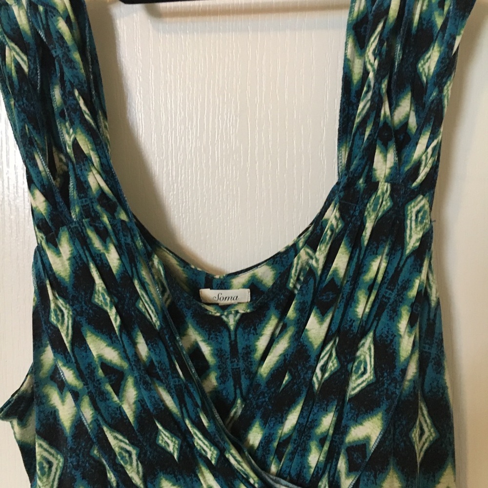 Sundress in green, creme and blue